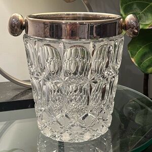 Mid-Century Cut Crystal Champagne / Ice Bucket with Silver-Plated Trim